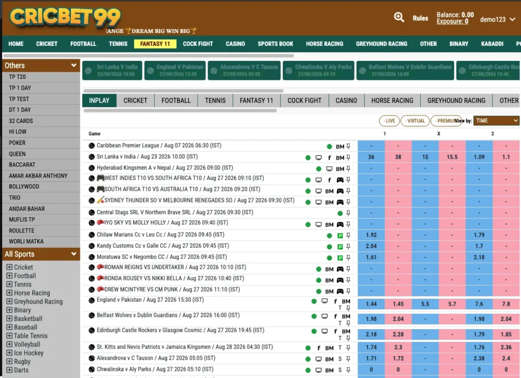 Cricbet99 Red user dashboard showing balance and verified profile settings